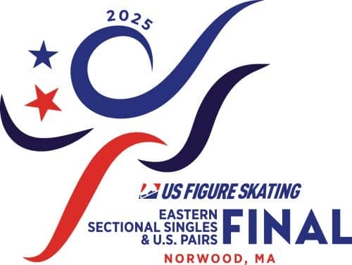 Event logo for the 2025 Eastern Sectionals Singles and U.S. Pairs Final. A stylistic skater with two stars representing the second step in the qualifying season. 